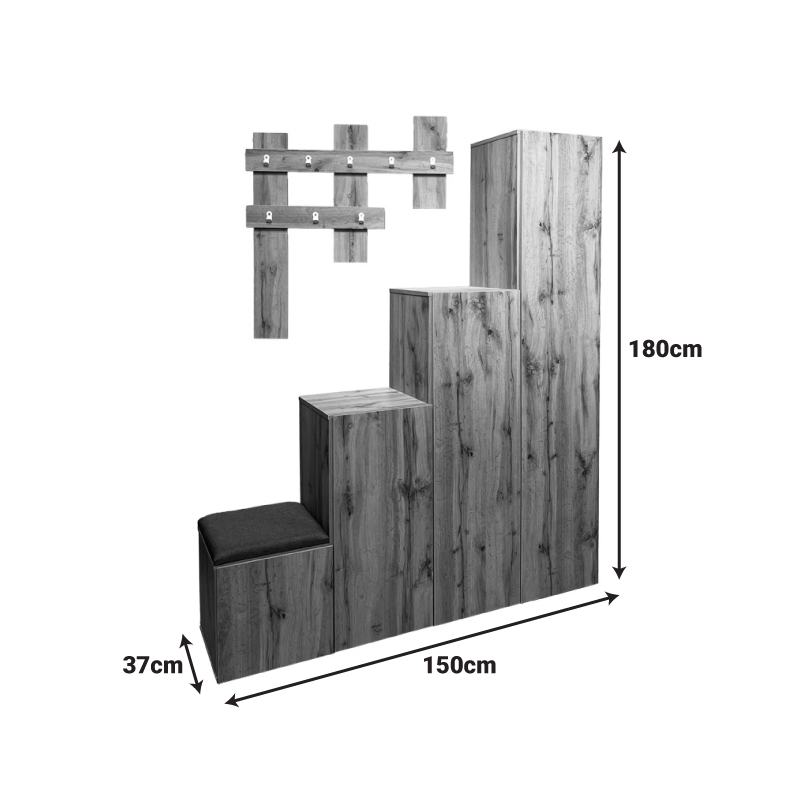 Έπιπλο εισόδου Nenich pakoworld σε sonoma απόχρωση 150x37x180εκ Έπιπλο εισόδου Nenich pakoworld σε sonoma απόχρωση 150x37x180εκ