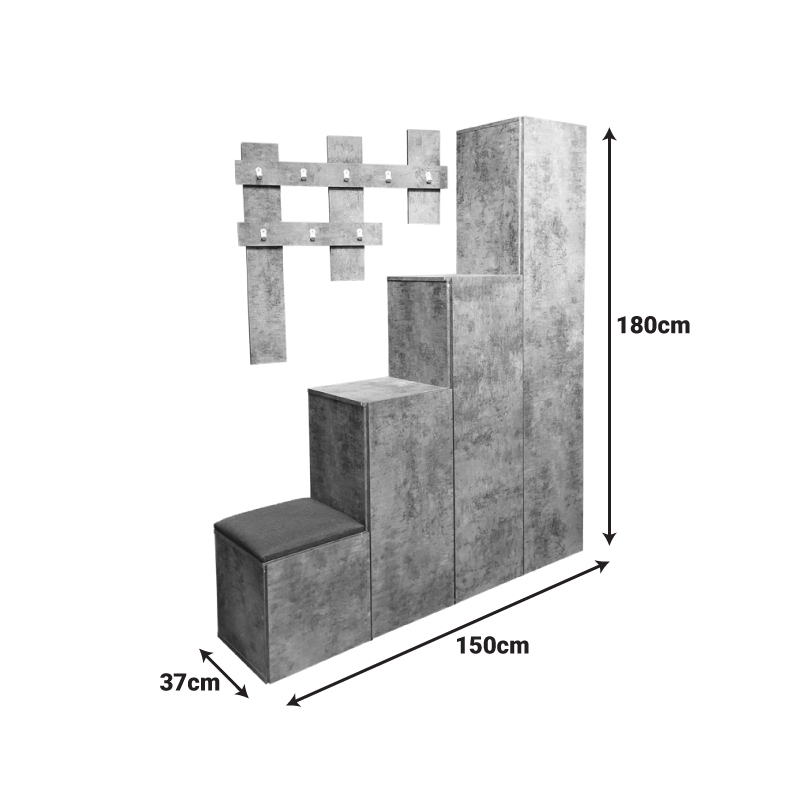 Έπιπλο εισόδου Nenich pakoworld σε γκρι oak απόχρωση 150x37x180εκ Έπιπλο εισόδου Nenich pakoworld σε γκρι oak απόχρωση 150x37x180εκ