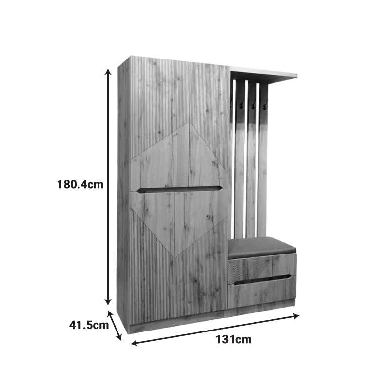 Έπιπλο εισόδου Zomie pakoworld σε oak απόχρωση 131x41.5x180.4εκ Έπιπλο εισόδου Zomie pakoworld σε oak απόχρωση 131x41.5x180.4εκ
