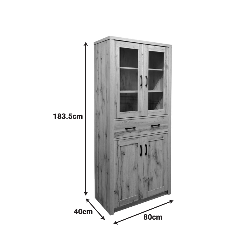 Βιτρίνα-ντουλάπα Nisso pakoworld σε oak απόχρωση 80x40x183.5εκ