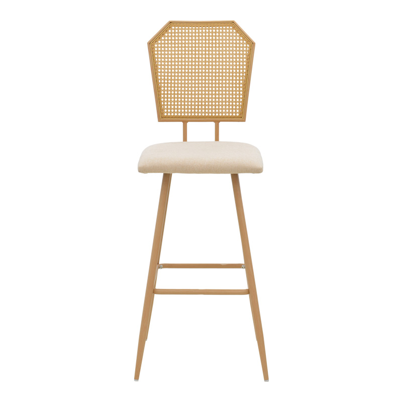 Σκαμπό μπαρ Camilla I pakoworld φυσικό pe rattan με μπεζ ύφασμα και μέταλλο σε φυσική απόχρωση 47.5x58x117εκ