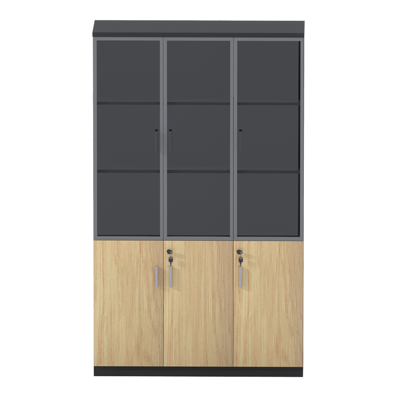 Ντουλάπα γραφείου με γυάλινες πόρτες Lotus pakoworld χρώμα φυσικό - ανθρακί 120x40x200εκ Ντουλάπα γραφείου με γυάλινες πόρτες Lotus pakoworld χρώμα φυσικό - ανθρακί 120x40x200εκ