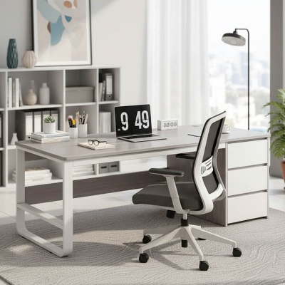 Γραφείο Salto pakoworld με συρταριέρα-MDF γκρι-λευκό 120x48x74εκ