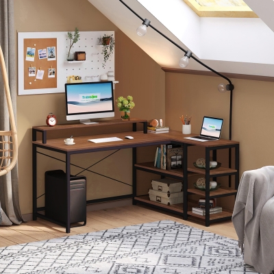 Γραφείο γωνιακό αναστρέψιμο Tebul pakoworld MDF-metal σε καρυδί απόχρωση 130x60x88εκ Γραφείο γωνιακό αναστρέψιμο Tebul pakoworld MDF-metal σε καρυδί απόχρωση 130x60x88εκ