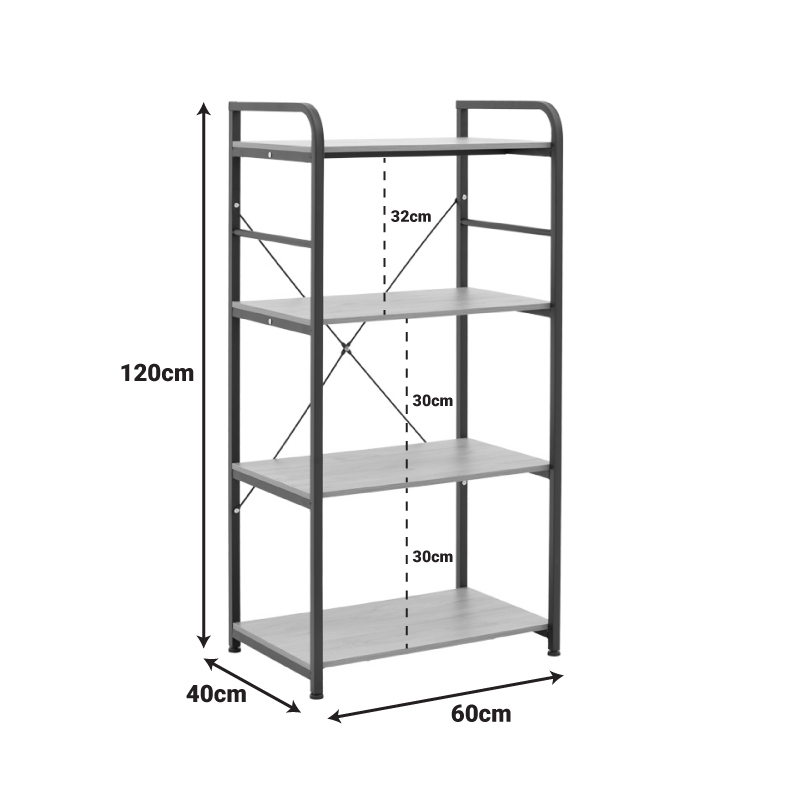 Ραφιέρα επιδαπέδια Depo pakoworld μέταλλο μαύρο-mdf σε oak απόχρωση 60x40x120εκ