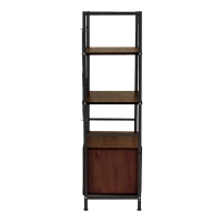 Ραφιέρα επιδαπέδια με ντουλάπι Kuili pakoworld μέταλλο μαύρο-mdf σε καρυδί απόχρωση 60x36x121εκ