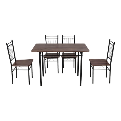 Τραπεζαρία Roza pakoworld σετ 5τμχ mdf καρυδί με μεταλλικό μαύρο πόδι 110x60x75εκ