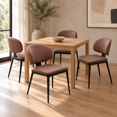 Καρέκλα Leyla pakoworld καφέ PU με μαύρο μέταλλο 46x46x82.5εκ