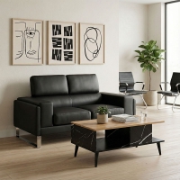 Καναπές Shea pakoworld 2θέσιος pu μαύρο-inox 158x80x87εκ Καναπές Shea pakoworld 2θέσιος pu μαύρο-inox 158x80x87εκ