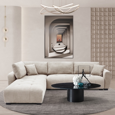 Γωνιακός καναπές Gianco pakoworld αναστρέψιμος ύφασμα μπεζ 298x208x85εκ