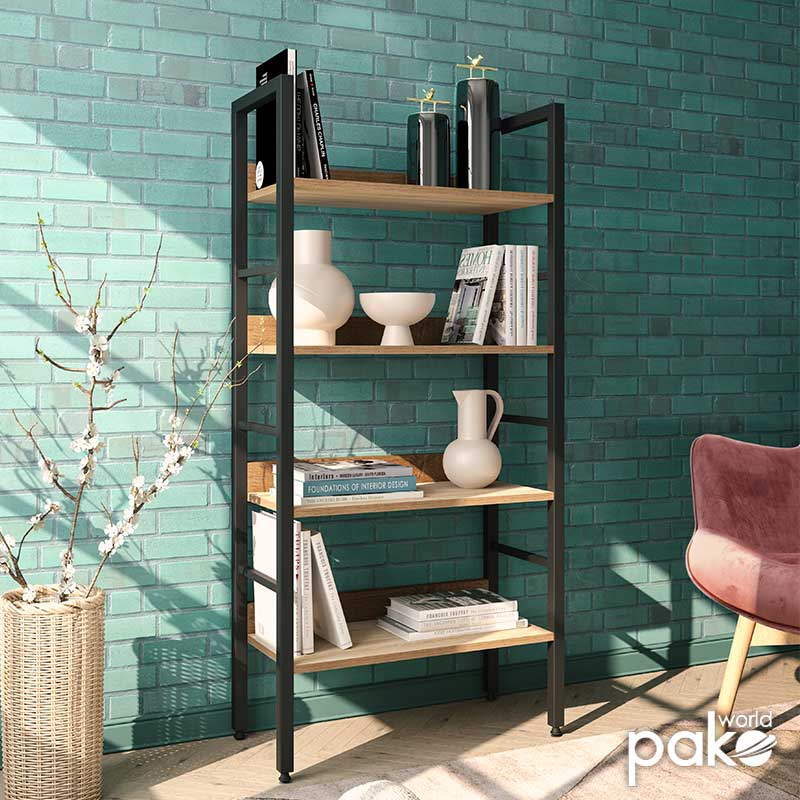Βιβλιοθήκη- Ραφιέρα Ramon pakoworld φυσικό-μαύρο 60x28x125,5εκ Βιβλιοθήκη- Ραφιέρα Ramon pakoworld φυσικό-μαύρο 60x28x125,5εκ
