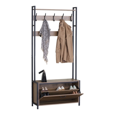 Έπιπλο εισόδου Ventoria pakoworld σε oak απόχρωση με μαύρο μέταλλο 84x30x182εκ Έπιπλο εισόδου Ventoria pakoworld σε oak απόχρωση με μαύρο μέταλλο 84x30x182εκ