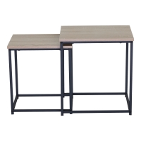 Τραπέζια σαλονιού Masuta pakoworld 2τεμ. mdf μαυρο με εφε μαρμάρου- μαύρο μέταλλο