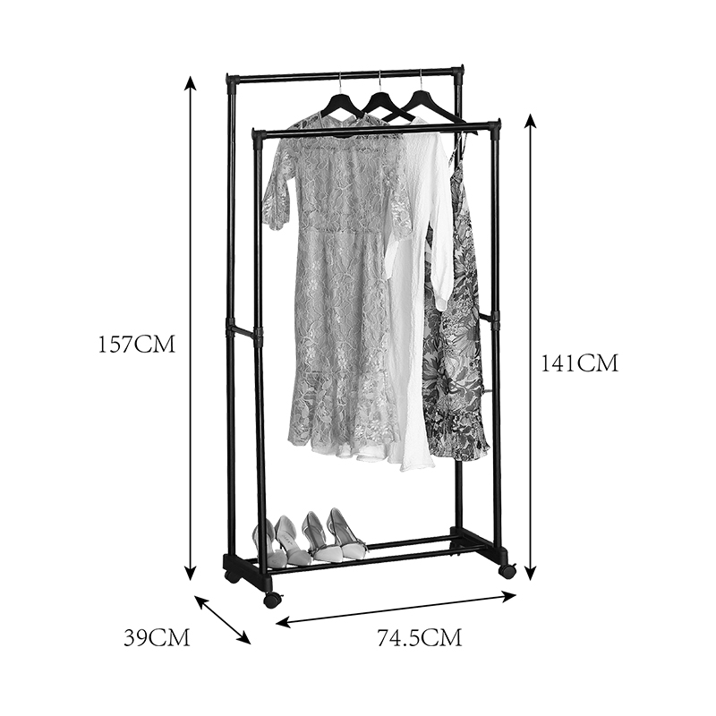 Κρεμάστρα δαπέδου Ganco pakoworld μαύρο μέταλλο 74.5x39x157εκ