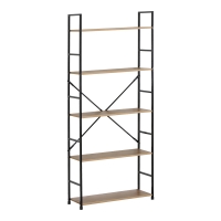 Βιβλιοθήκη Manlo pakoworld oak με μαύρο μέταλλο 58.6x23.5x144εκ