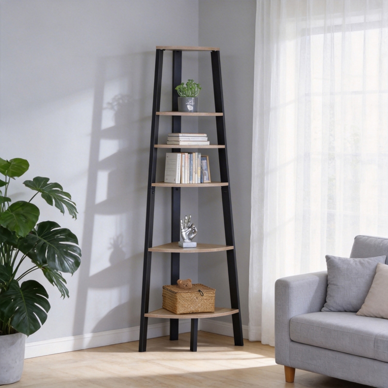 Γωνιακή βιβλιοθήκη Arvia pakoworld oak με μαύρο μέταλλο 53.4x37.8x160.3εκ Γωνιακή βιβλιοθήκη Arvia pakoworld oak με μαύρο μέταλλο 53.4x37.8x160.3εκ