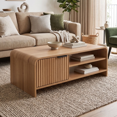 Τραπέζι σαλονιού Kelba pakoworld mdf σε φυσική απόχρωση 100x50x35,5εκ