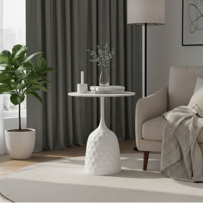 Βοηθητικό τραπέζι Kousien Inart λευκό sintered stone Φ50x60εκ