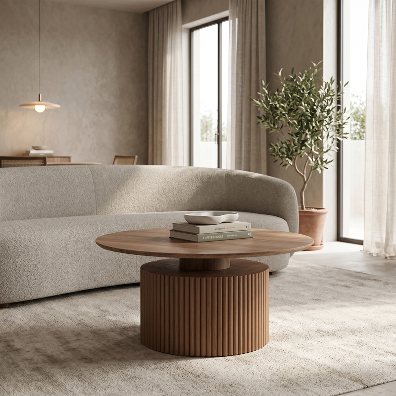 Τραπέζι σαλονιού Opols pakoworld mdf καρυδί Φ90x42εκ Τραπέζι σαλονιού Opols pakoworld mdf καρυδί Φ90x42εκ