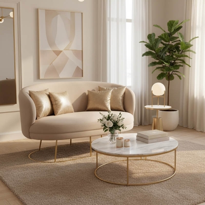 Καναπές διθέσιος Rony pakoworld βελούδο μπεζ-πόδι χρυσό μέταλλο 135x75x85εκ