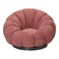 Πολυθρόνα περιστρεφόμενη με σκαμπό Nester pakoworld μπουκλέ ύφασμα σε απόχρωση σάπιο μήλο 98x97x69εκ