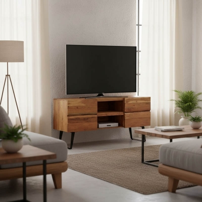 Έπιπλο τηλεόρασης Dervie pakoworld φυσικό μασίφ ξύλο ακακίας 130x43.5x66.5εκ