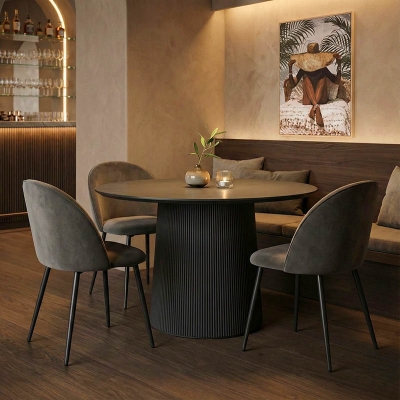 Τραπέζι Canicule pakoworld μασίφ ξύλο ακακίας σε μαύρη απόχρωση Φ150x75εκ Τραπέζι Canicule pakoworld μασίφ ξύλο ακακίας σε μαύρη απόχρωση Φ150x75εκ