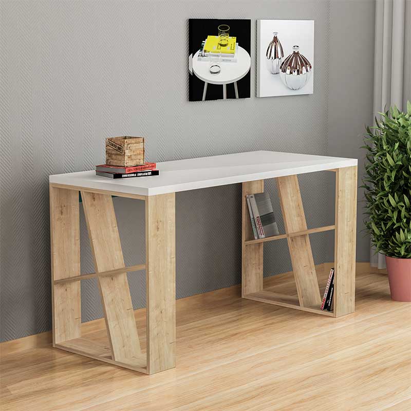 Γραφείο Honey pakoworld χρώμα λευκό - light oak 140x60x75εκ Γραφείο Honey pakoworld χρώμα λευκό - light oak 140x60x75εκ