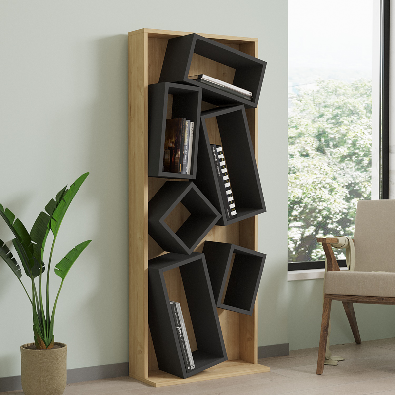Βιβλιοθήκη Jamey pakoworld φυσικό-ανθρακί 60x24x153,6εκ Βιβλιοθήκη Jamey pakoworld φυσικό-ανθρακί 60x24x153,6εκ