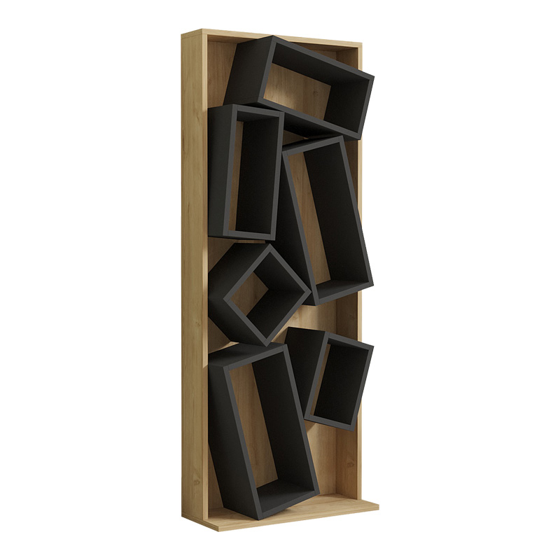 Βιβλιοθήκη Jamey pakoworld φυσικό-ανθρακί 60x24x153,6εκ Βιβλιοθήκη Jamey pakoworld φυσικό-ανθρακί 60x24x153,6εκ