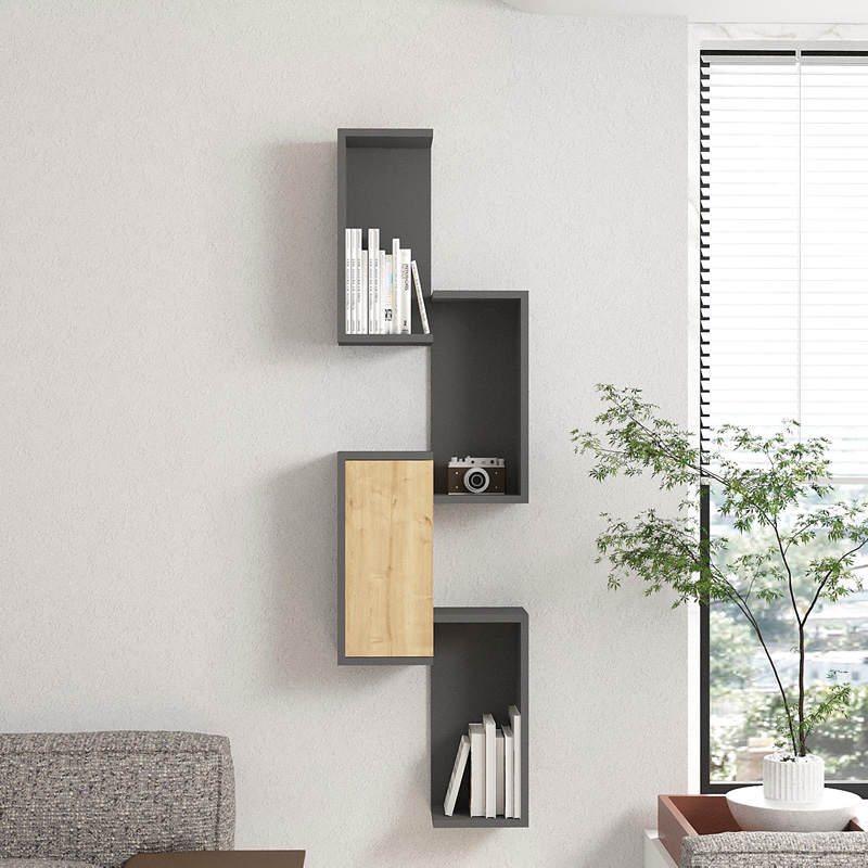 Ραφιέρα τοίχου Kongo pakoworld σε oak- ανθρακί απόχρωση 44x20x159εκ Ραφιέρα τοίχου Kongo pakoworld σε oak- ανθρακί απόχρωση 44x20x159εκ