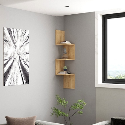 Ραφιέρα γωνιακή τοίχου Insta pakoworld σε oak απόχρωση 25x25x105,5εκ Ραφιέρα γωνιακή τοίχου Insta pakoworld σε oak απόχρωση 25x25x105,5εκ
