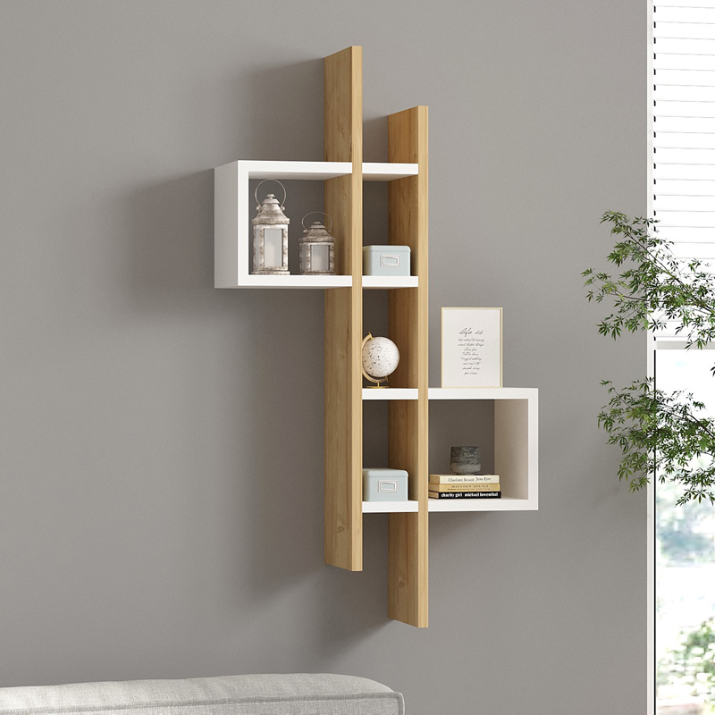 Ραφιέρα τοίχου Garel pakoworld σε oak-λευκή απόχρωση 53,8x19,6x108εκ Ραφιέρα τοίχου Garel pakoworld σε oak-λευκή απόχρωση 53,8x19,6x108εκ