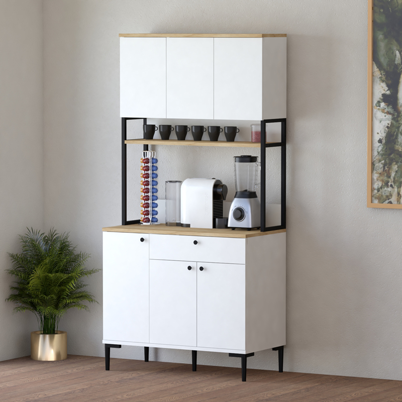 Ντουλάπια κουζίνας Lenner pakoworld λευκό-sonoma 90x45x184εκ