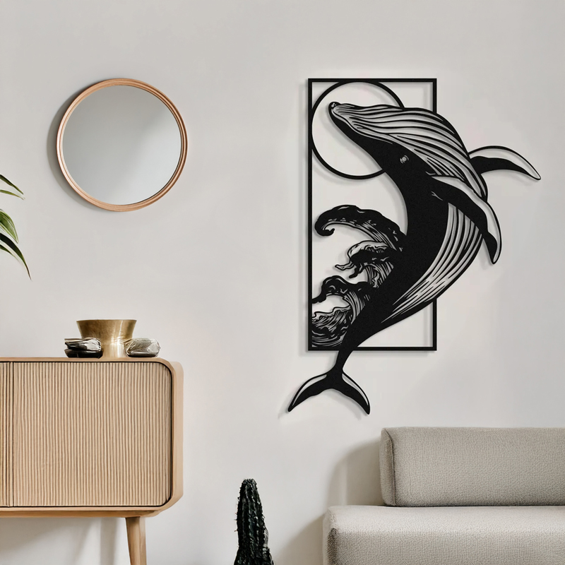 Διακοσμητικό τοίχου Whale pakooworld μαύρο μεταλλικό 38x1,5x50εκ