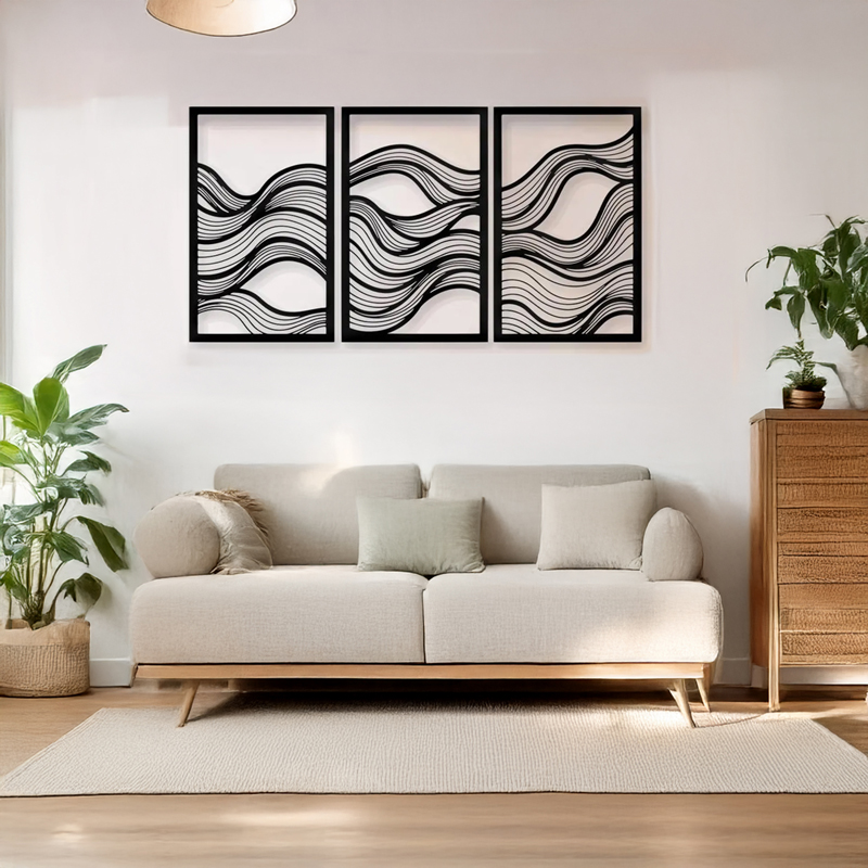 Διακοσμητικό τοίχου Ocena pakooworld σετ 3τεμ μαύρο μεταλλικό 30x1,5x50εκ