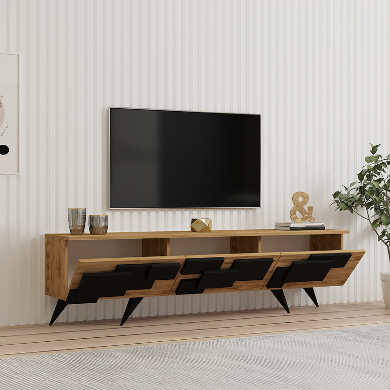 Έπιπλο τηλεόρασης Trida pakoworld oak με μαύρο 160x35x45εκ Έπιπλο τηλεόρασης Trida pakoworld oak με μαύρο 160x35x45εκ