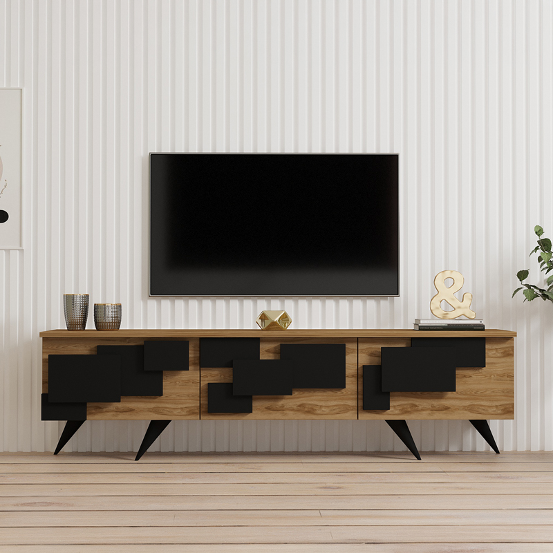 Έπιπλο τηλεόρασης Trida pakoworld oak με μαύρο 160x35x45εκ Έπιπλο τηλεόρασης Trida pakoworld oak με μαύρο 160x35x45εκ