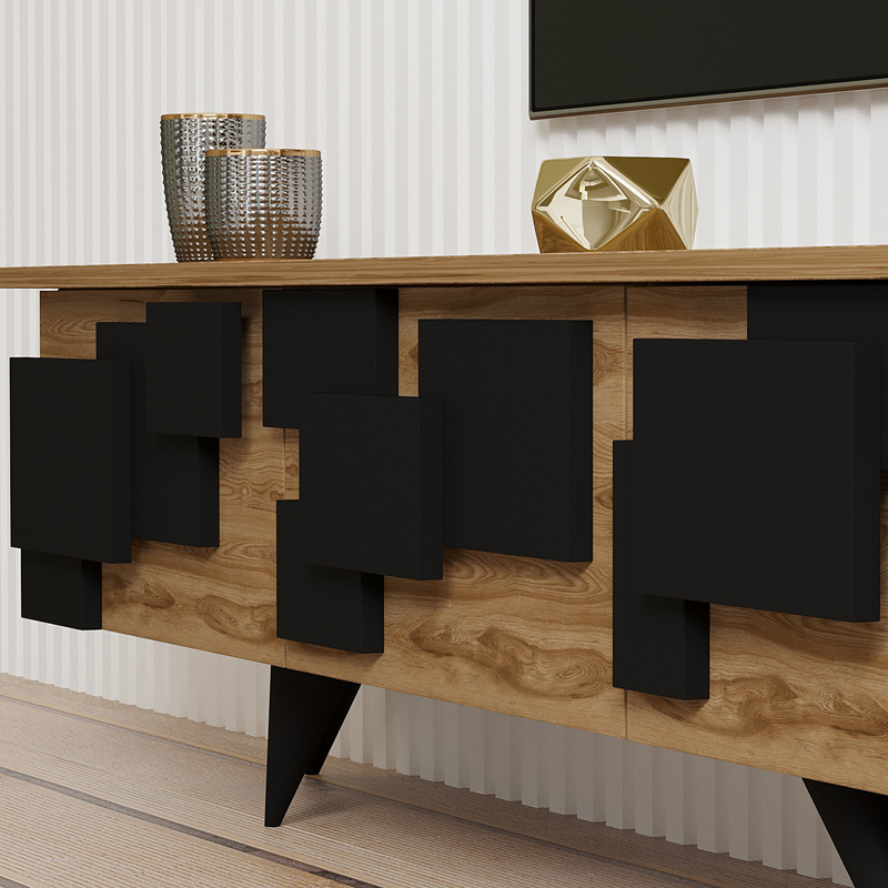 Έπιπλο τηλεόρασης Trida pakoworld oak με μαύρο 160x35x45εκ Έπιπλο τηλεόρασης Trida pakoworld oak με μαύρο 160x35x45εκ