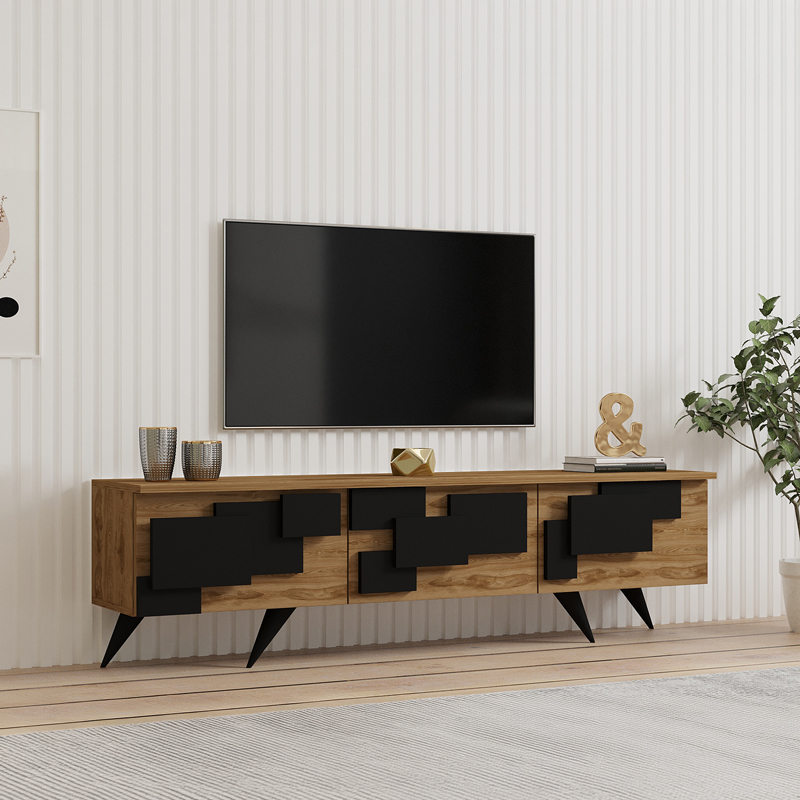 Έπιπλο τηλεόρασης Trida pakoworld oak με μαύρο 160x35x45εκ Έπιπλο τηλεόρασης Trida pakoworld oak με μαύρο 160x35x45εκ