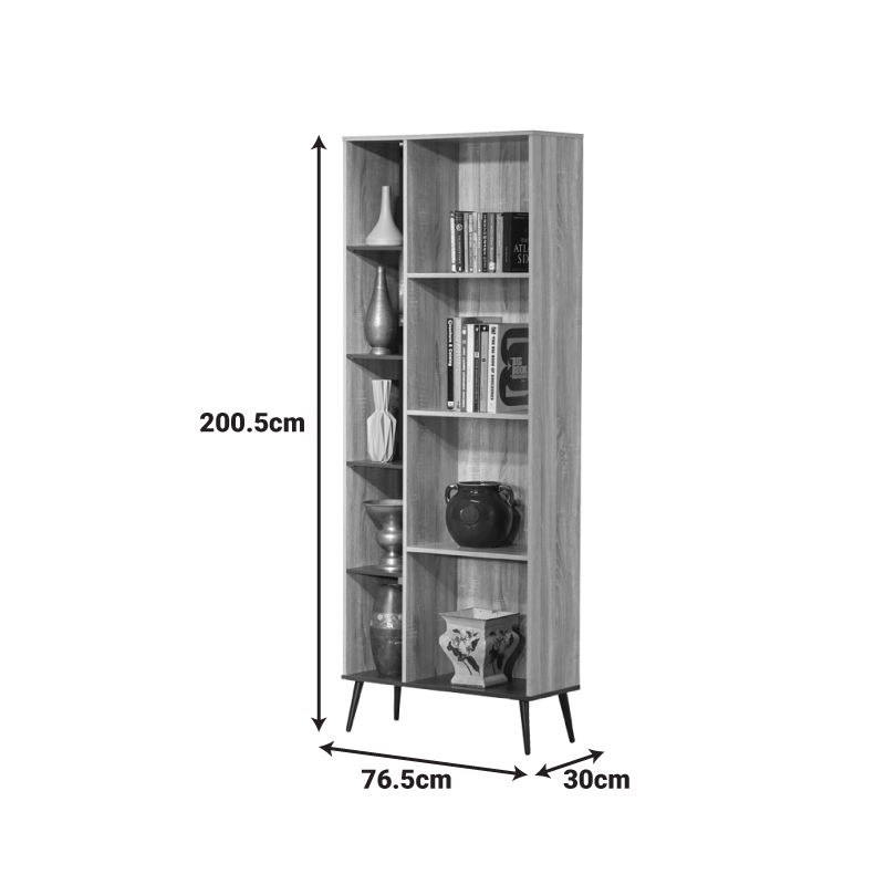 Βιβλιοθήκη Zezan pakoworld σε sonoma-ανθρακί απόχρωση 76.5x30x200.5εκ Βιβλιοθήκη Zezan pakoworld σε sonoma-ανθρακί απόχρωση 76.5x30x200.5εκ