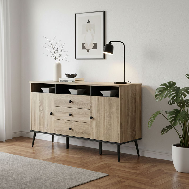 Μπουφές Zezan pakoworld σε sonoma-ανθρακί απόχρωση 140.5x41.5x80εκ