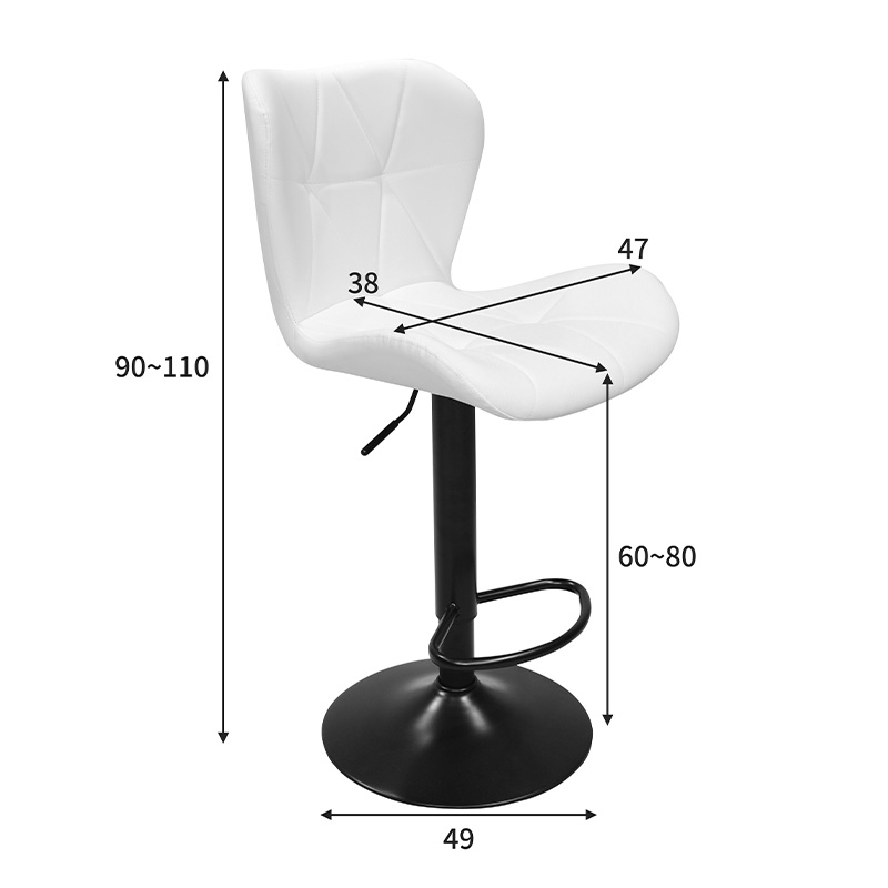 Σκαμπό μπαρ Coozy pakoworld πτυσσόμενο μεταλλικό μαύρο ματ με pu σε λευκή απόχρωση 46x47x90-112εκ