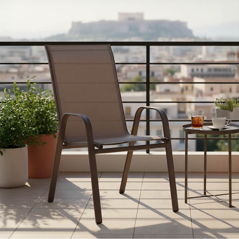 Πολυθρόνα Calan pakoworld μέταλλο σκούρo καφέ-textilene καφέ 54x74x91εκ Πολυθρόνα Calan pakoworld μέταλλο σκούρo καφέ-textilene καφέ 54x74x91εκ