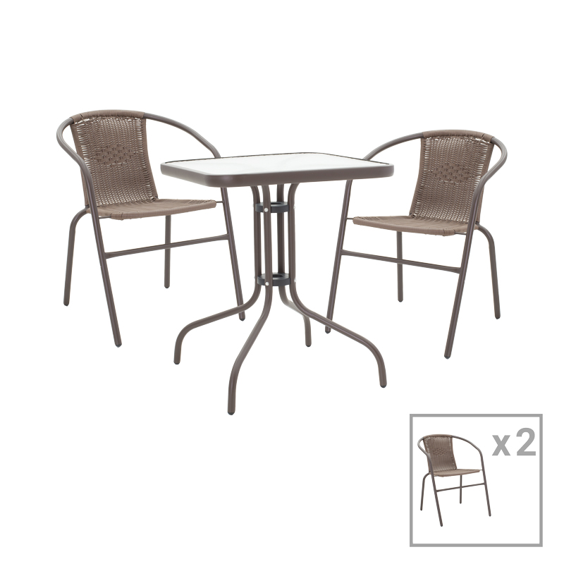 Tραπεζαρία Obbi-Watson pakoworld σετ 3τεμ καφέ μέταλλο-pe rattan 60x60x70εκ Tραπεζαρία Obbi-Watson pakoworld σετ 3τεμ καφέ μέταλλο-pe rattan 60x60x70εκ