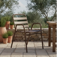 Πολυθρόνα Sussie pakoworld στοιβαζόμενη καφέ μέταλλο με φέτες αλουμινίου 45x62x76εκ