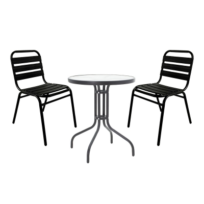 Τραπεζαρία Sussie- Watson pakoworld σετ 3τεμ μέταλλο μαύρο-γυαλί Φ60x70εκ