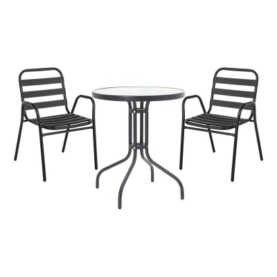 Τραπεζαρία Watson-Sussie pakoworld σετ 3τεμ μέταλλο μαύρο-γυαλί Φ60x70εκ