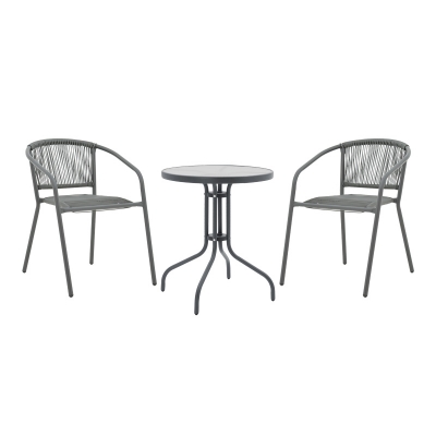 Tραπεζαρία Watson-Lindaria pakoworld σετ 3τεμ μέταλλο ανθρακί-γυαλί Φ60x70εκ