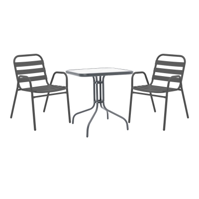 Τραπεζαρία Watson-Sussie pakoworld 3τεμ μέταλλο ανθρακί-γυαλί 70x70x70εκ